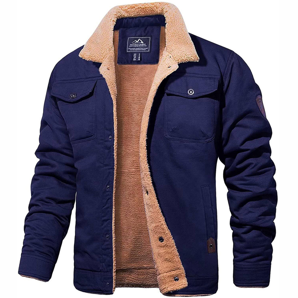 Fleecegefütterte Jacke | Knopfleiste | Brusttaschen | Winterjacke | Herrenjacke-Blau-S-Chaps Herrenmode