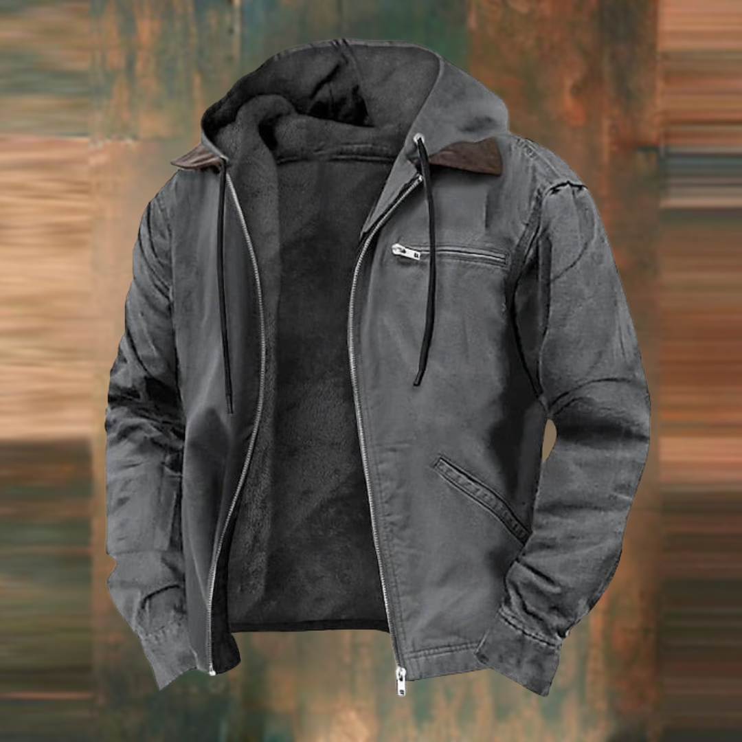 Fleecegefütterte Jacke – mit Kapuze – Reißverschluss – Herbstjacke – Herrenjacke-Grau-XXS-Chaps Herrenmode