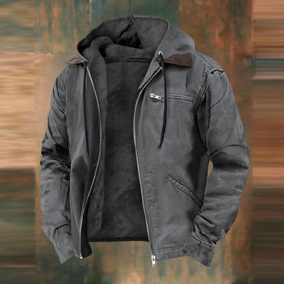 Fleecegefütterte Jacke – mit Kapuze – Reißverschluss – Herbstjacke – Herrenjacke-Grau-XXS-Chaps Herrenmode