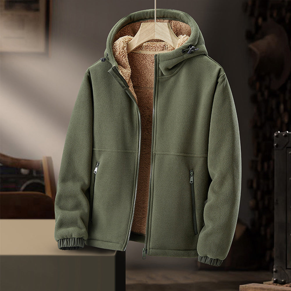 Fleecegefütterter Hoodie | Warm | Mit Reißverschluss | Winter-Hoodie | Herren-Hoodie-Armeegrün-M-Chaps Herrenmode