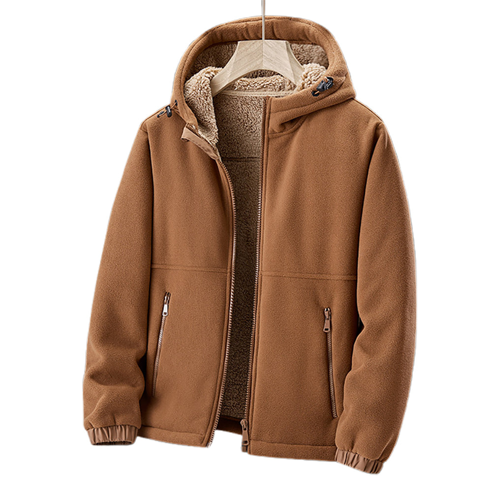 Fleecegefütterter Hoodie | Warm | Mit Reißverschluss | Winter-Hoodie | Herren-Hoodie-Braun-M-Chaps Herrenmode