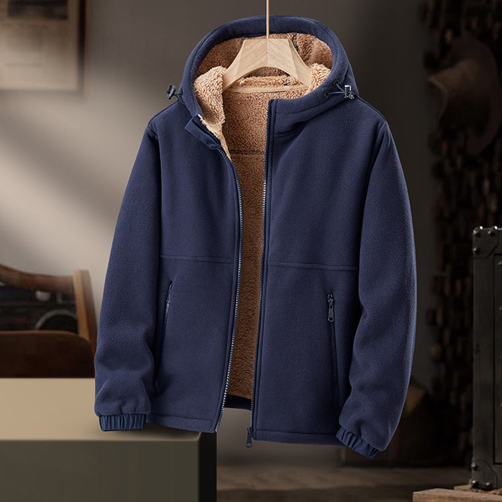 Fleecegefütterter Hoodie | Warm | Mit Reißverschluss | Winter-Hoodie | Herren-Hoodie-Dunkelblau-M-Chaps Herrenmode