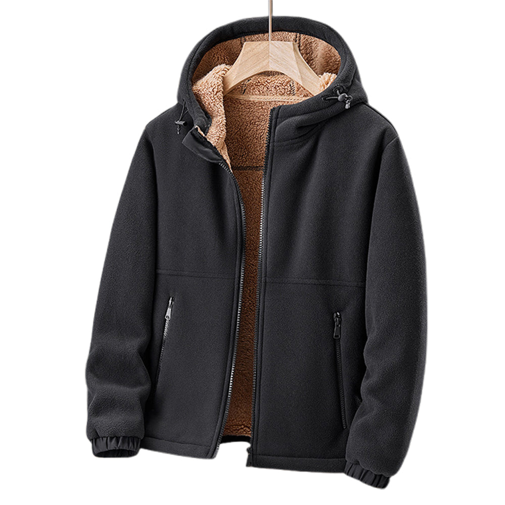 Fleecegefütterter Hoodie | Warm | Mit Reißverschluss | Winter-Hoodie | Herren-Hoodie-Schwarz-M-Chaps Herrenmode