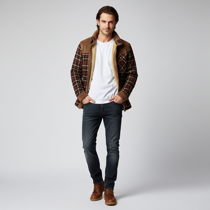 Fleecegefüttertes Overshirt – Warm – Karomuster – Fleecegefütterte Jacke – Herrenjacke-Chaps Herrenmode