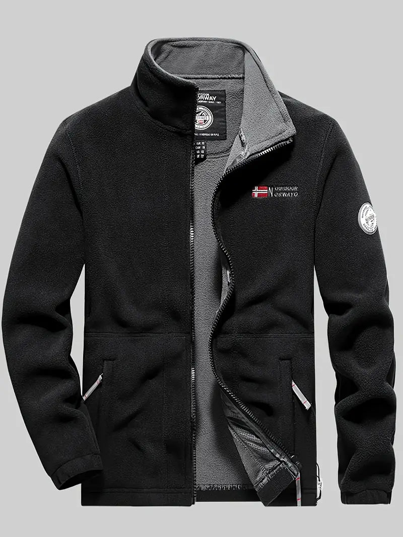 Fleecejacke | Outdoor | Winddicht | Fleece mit durchgehendem Reißverschluss | Winterjacken für Herren-Schwarz-XS-Chaps Herrenmode