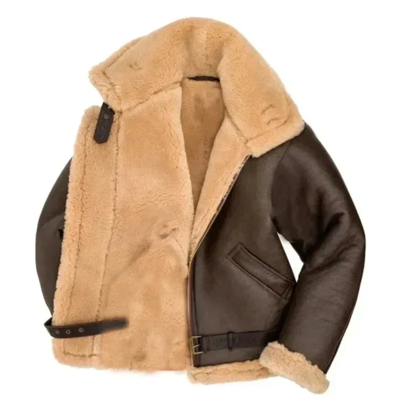 Fliegerjacke – Warm – Mit Fell gefüttert – Winterlederjacke – Herren-Winterjacke-Chaps Herrenmode