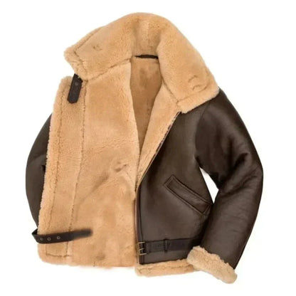 Fliegerjacke – Warm – Mit Fell gefüttert – Winterlederjacke – Herren-Winterjacke-Chaps Herrenmode