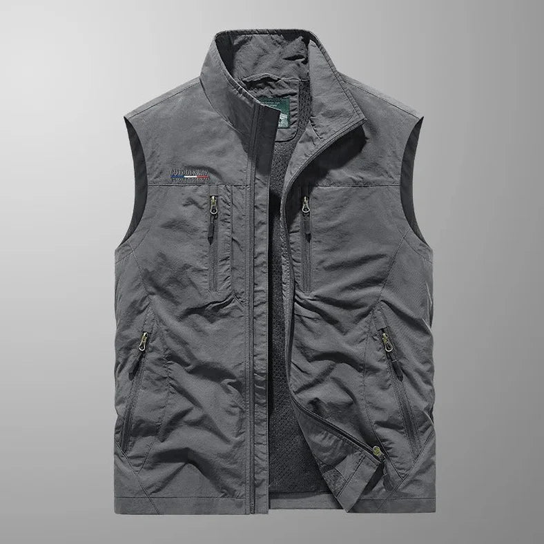 Frachtweste – mit Reißverschluss – ärmellos – Bodywarmer – Herrenweste-Grau-M-Chaps Herrenmode