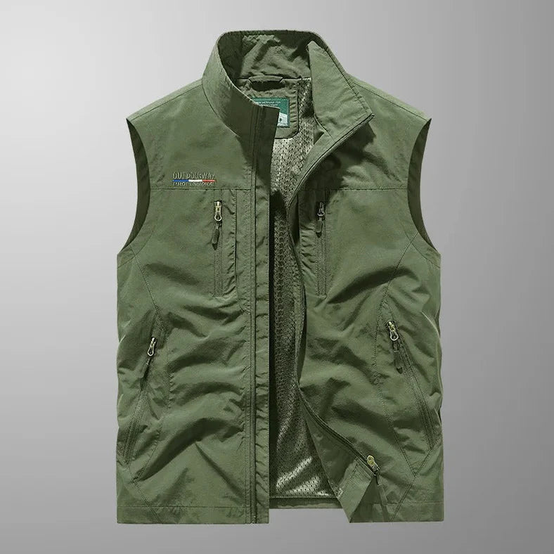 Frachtweste – mit Reißverschluss – ärmellos – Bodywarmer – Herrenweste-Grün-M-Chaps Herrenmode