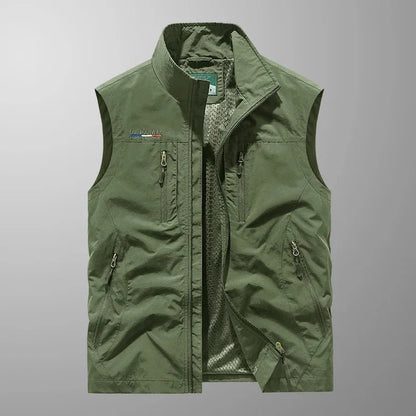 Frachtweste – mit Reißverschluss – ärmellos – Bodywarmer – Herrenweste-Grün-M-Chaps Herrenmode