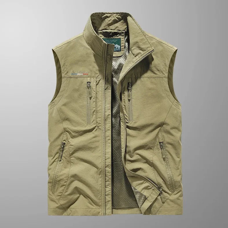 Frachtweste – mit Reißverschluss – ärmellos – Bodywarmer – Herrenweste-Khaki-M-Chaps Herrenmode