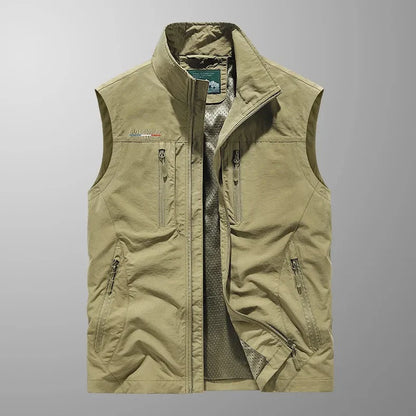 Frachtweste – mit Reißverschluss – ärmellos – Bodywarmer – Herrenweste-Khaki-M-Chaps Herrenmode