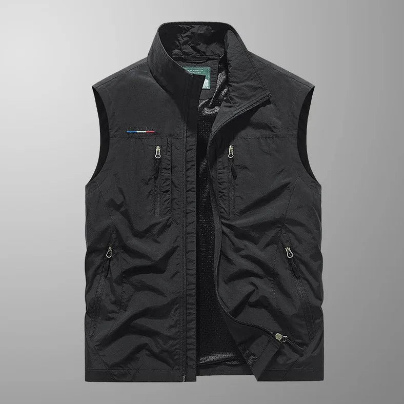 Frachtweste – mit Reißverschluss – ärmellos – Bodywarmer – Herrenweste-Schwarz-M-Chaps Herrenmode