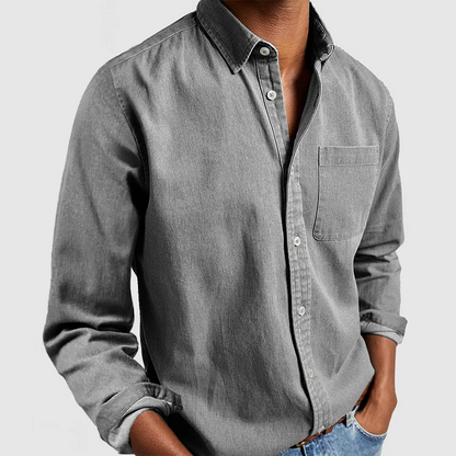 Freizeithemd | Langarm | Brusttasche | Hemd mit Knöpfen | Herrenhemden-Grau-M-Chaps Herrenmode
