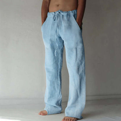 Freizeithosen | Kordelzug | Lockere Passform | Leinenhosen | Herrenhosen-Hellblau-S-Chaps Herrenmode