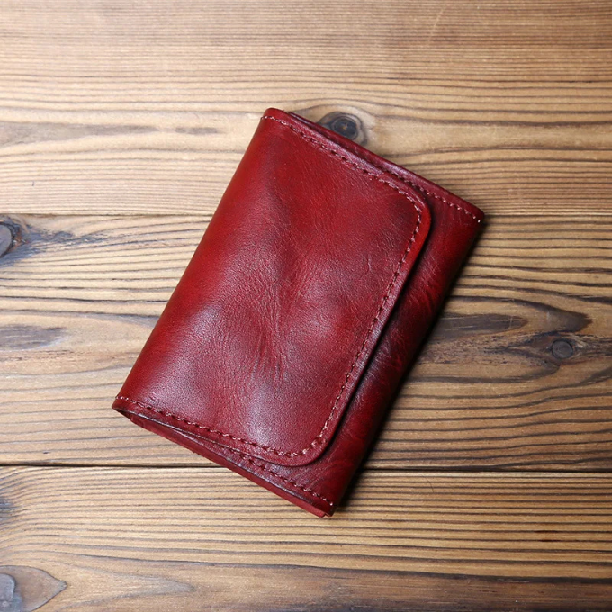 Geldbörse Herren | Vollleder | Dreifach Faltung | Druckknopf-Bordeaux-Chaps Herrenmode