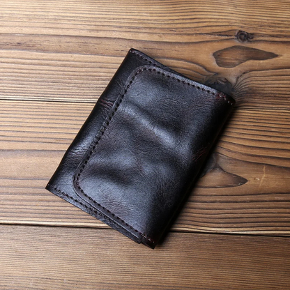 Geldbörse Herren | Vollleder | Dreifach Faltung | Druckknopf-Schwarz-Chaps Herrenmode