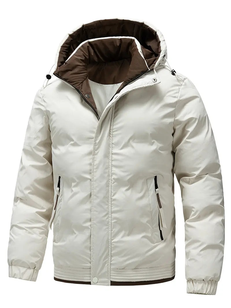 Gepolsterte Jacke | Warm | Mit Kapuze | Daunenjacke | Herren-Wintermantel-Weiß-M-Chaps Herrenmode