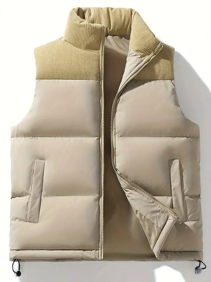 Gepolsterte Weste – mit Reißverschluss – Bodywarmer – Daunenweste – Herrenweste-Beige-S-Chaps Herrenmode