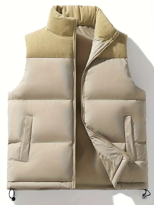 Gepolsterte Weste – mit Reißverschluss – Bodywarmer – Daunenweste – Herrenweste-Beige-S-Chaps Herrenmode