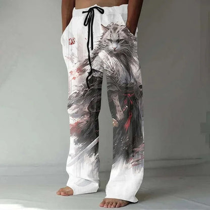 Gerade Hosenbeine | Lose Passform | Kordelzug | Herren-Lounge-Hosen | Herren-Hosen-Weiß/Grau-S-Chaps Herrenmode