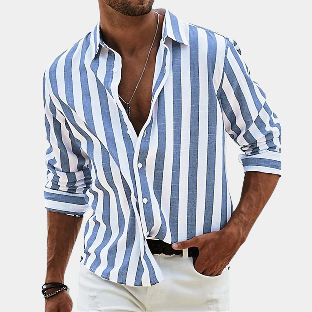 Gestreiftes Hemd | Button-Up | Sommer | Langarmhemd | Herrenhemd-Blau-S-Chaps Herrenmode
