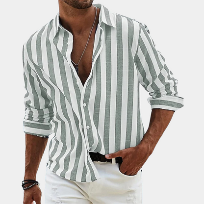 Gestreiftes Hemd | Button-Up | Sommer | Langarmhemd | Herrenhemd-Grau-S-Chaps Herrenmode