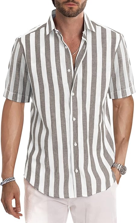 Gestreiftes Hemd | Knopfleiste | Kragen | Kurzarmhemd | Herrenhemd-Braun-S-Chaps Herrenmode