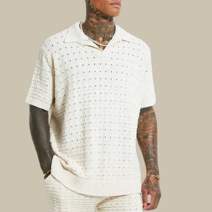 Gestricktes Polo-T-Shirt - Herren Lose Passform Kurzarm-Poloshirt mit Kragen-Weiß-M-Chaps Herrenmode
