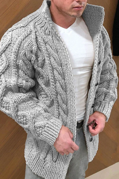 Grobe Strickjacke | Warm | Zopfmuster | Strickjacke | Herren-Strickjacke-Grau-M-Chaps Herrenmode