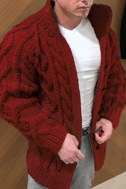 Grobe Strickjacke | Warm | Zopfmuster | Strickjacke | Herren-Strickjacke-Rot-M-Chaps Herrenmode