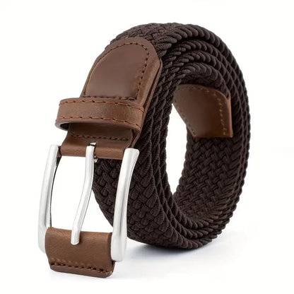 Gürtel Herren Geflochten | Stretch Stoffgürtel | Dornschließe | 112 cm-Dunkelbraun-Chaps Herrenmode