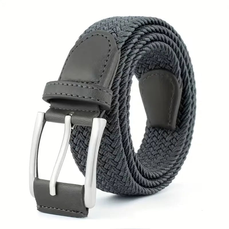Gürtel Herren Geflochten | Stretch Stoffgürtel | Dornschließe | 112 cm-Dunkelgrau-Chaps Herrenmode