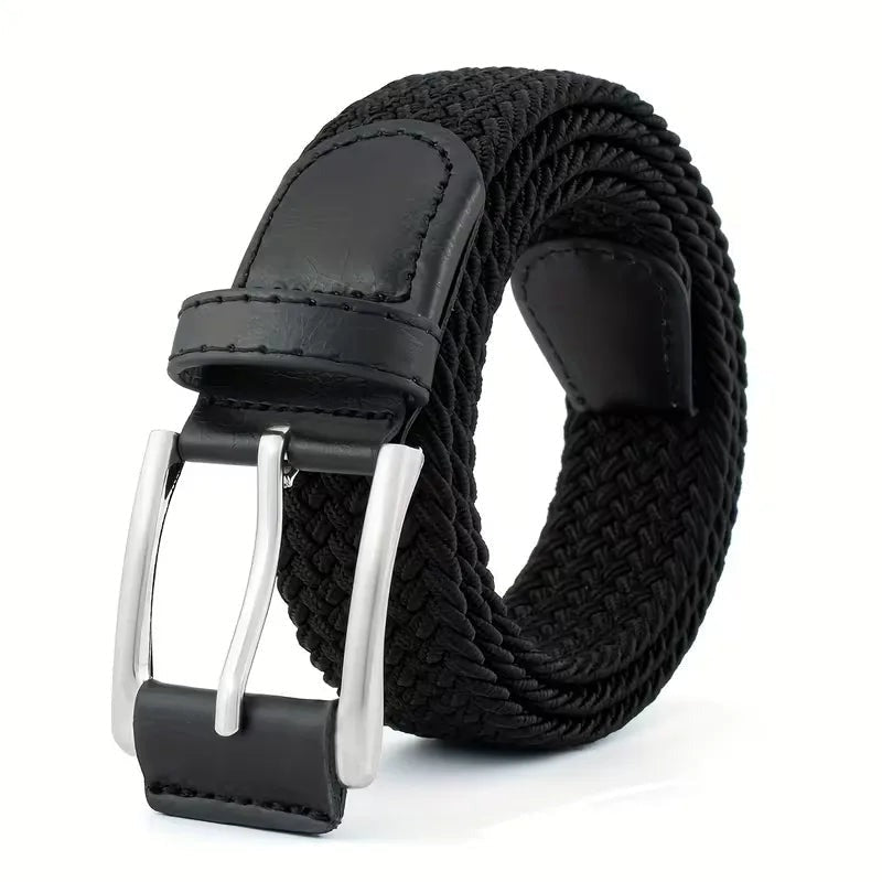 Gürtel Herren Geflochten | Stretch Stoffgürtel | Dornschließe | 112 cm-Schwarz-Chaps Herrenmode