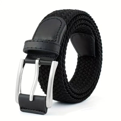 Gürtel Herren Geflochten | Stretch Stoffgürtel | Dornschließe | 112 cm-Schwarz-Chaps Herrenmode