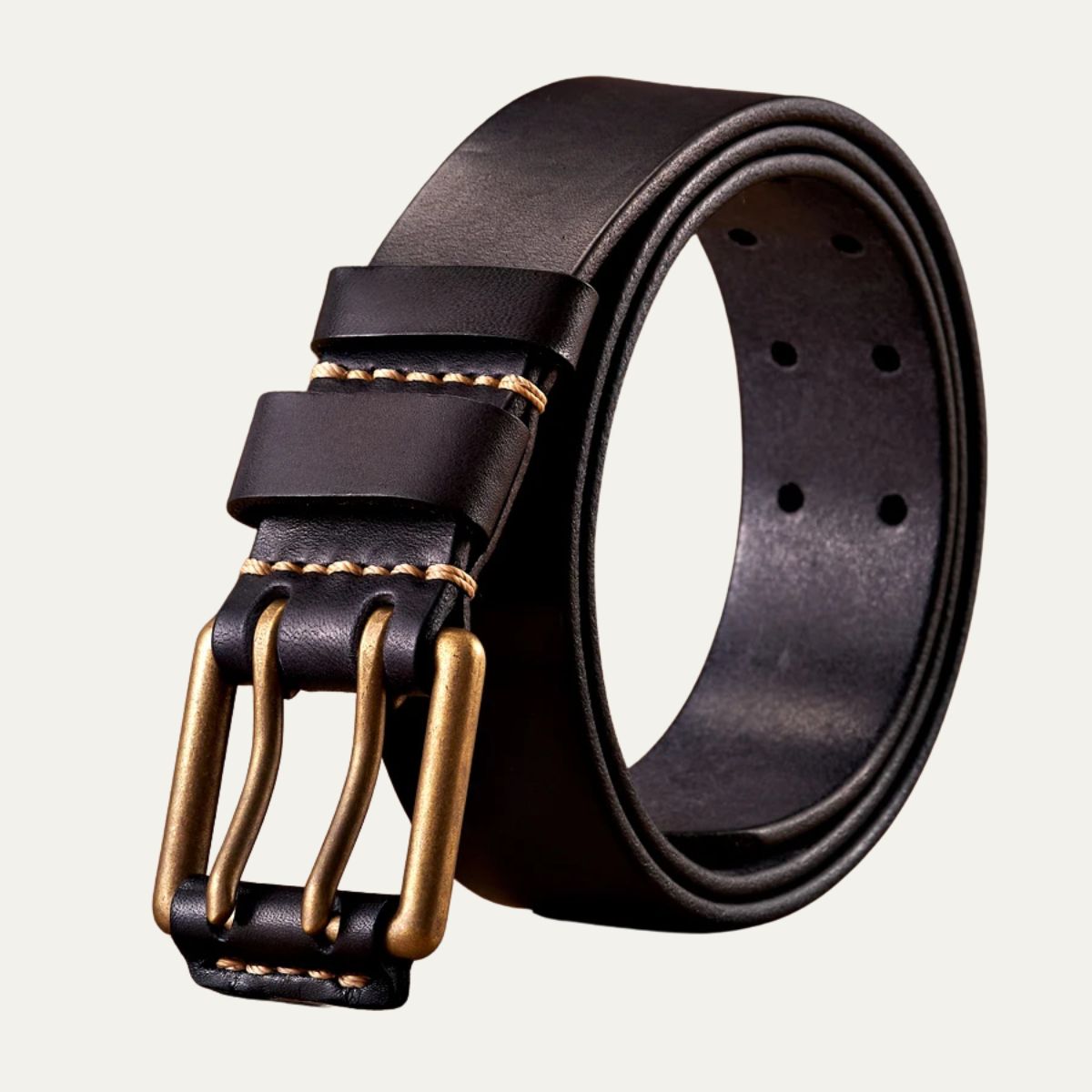 Gürtel Herren | Ledergürtel | Doppeldorn Schnalle | Vintage-Schwarz-110 cm-Chaps Herrenmode