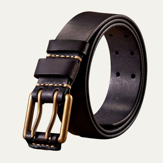 Gürtel Herren | Ledergürtel | Doppeldorn Schnalle | Vintage-Schwarz-110 cm-Chaps Herrenmode
