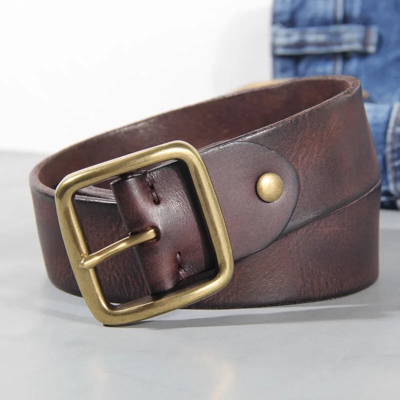 Gürtel Herren | Ledergürtel | Handgefärbt | Massive Messingschnalle-Dunkelbraun-95 cm-Chaps Herrenmode