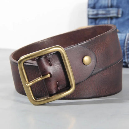 Gürtel Herren | Ledergürtel | Handgefärbt | Massive Messingschnalle-Dunkelbraun-95 cm-Chaps Herrenmode