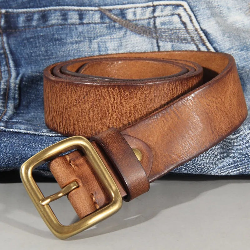 Gürtel Herren | Ledergürtel | Handgefärbt | Massive Messingschnalle-Hellbraun-95 cm-Chaps Herrenmode