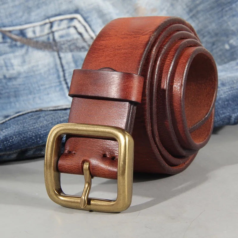 Gürtel Herren | Ledergürtel | Handgefärbt | Massive Messingschnalle-Rot-95 cm-Chaps Herrenmode