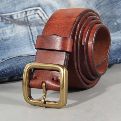 Gürtel Herren | Ledergürtel | Handgefärbt | Massive Messingschnalle-Rot-95 cm-Chaps Herrenmode