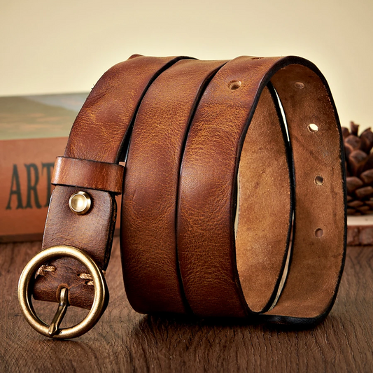 Gürtel Herren | Ledergürtel | Rundschnalle | Vintage Optik-Cognac-XS-Chaps Herrenmode