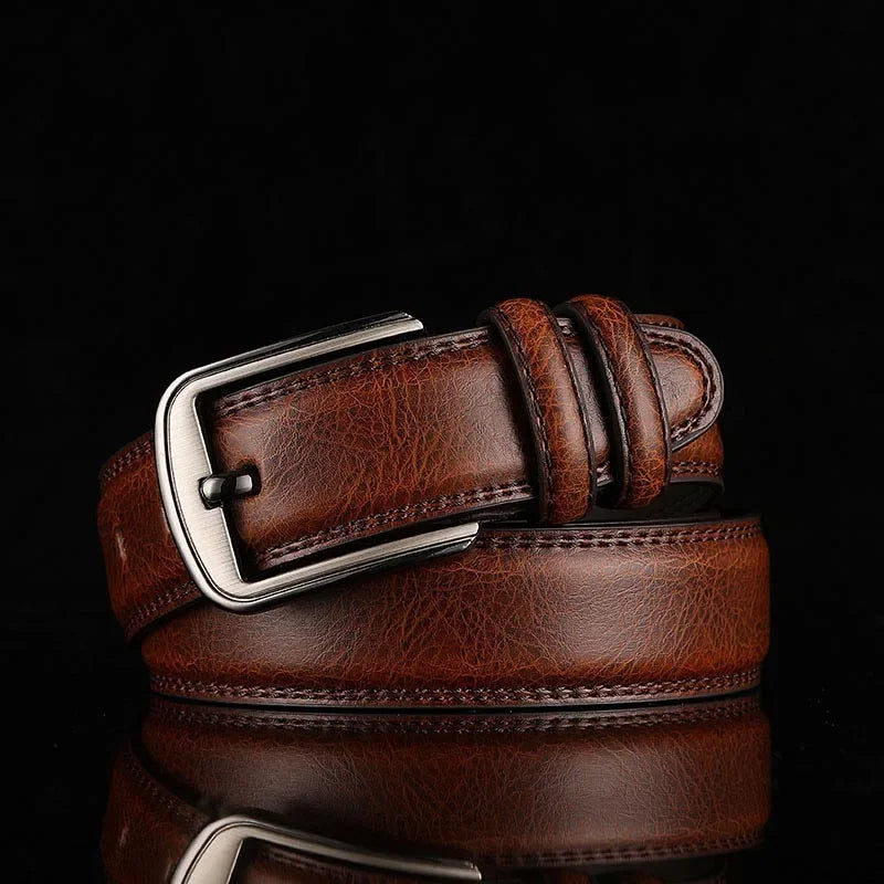 Gürtel Herren | Ledergürtel | Vollleder | Gebürstete Schnalle-Braun-S-Chaps Herrenmode