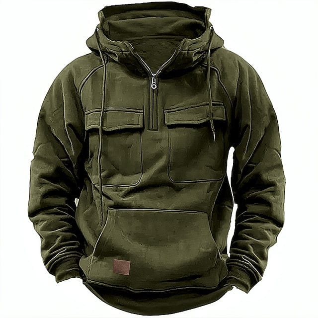 Halb-Reißverschluss-Hoodie – Pullover – Kängurutasche – Cargo-Hoodie – Herren-Hoodie-Grün-XS-Chaps Herrenmode