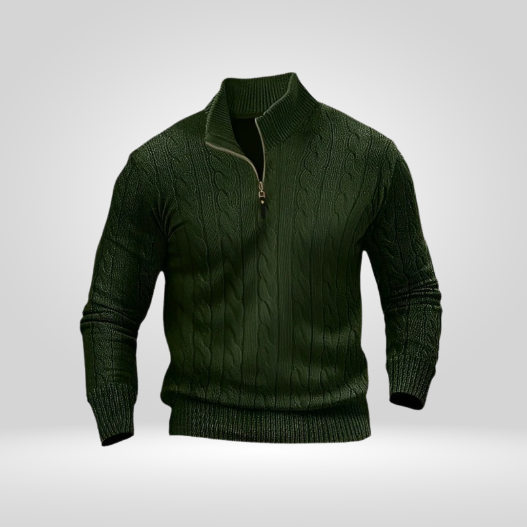 Halb-Reißverschluss-Pullover – Herren-Pullover mit Zopfmuster und Viertel-Reißverschluss-Armeegrün-S-Chaps Herrenmode
