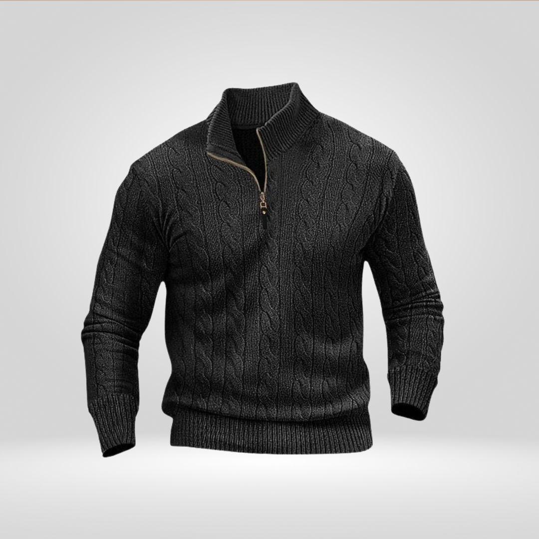 Halb-Reißverschluss-Pullover – Herren-Pullover mit Zopfmuster und Viertel-Reißverschluss-Chaps Herrenmode