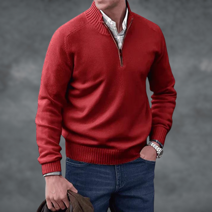Halb-Reißverschluss Pullover - Kaschmir - Stehkragen - Steckbrücke - Strickpullover-Rot-S-Chaps Herrenmode