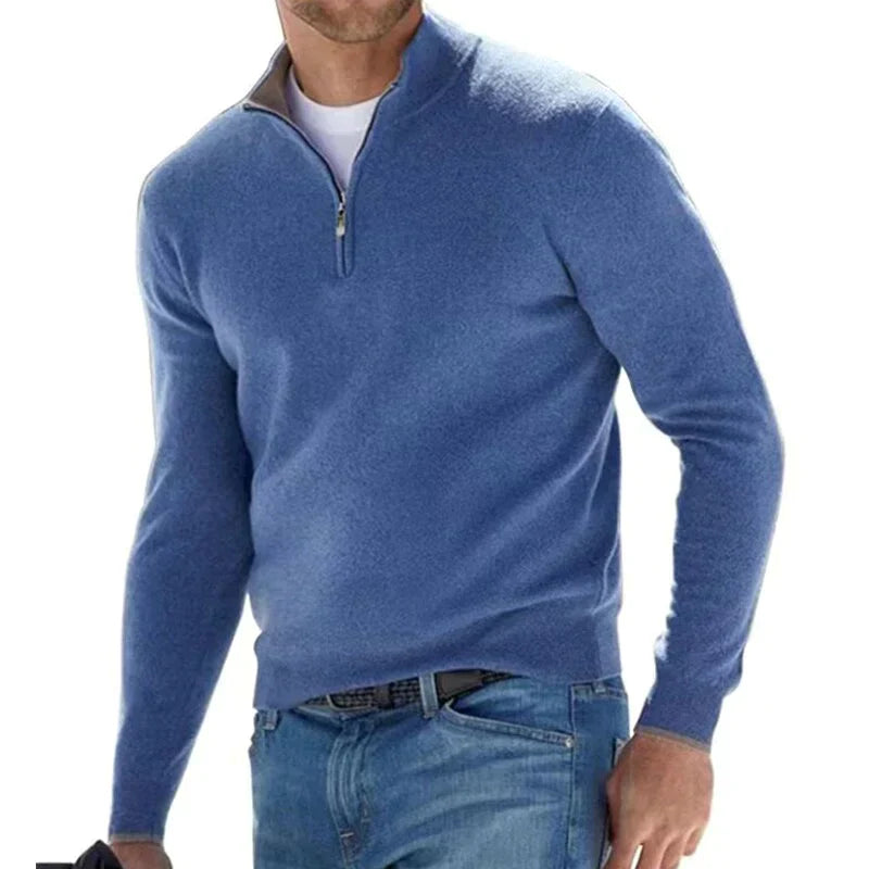 Halb-Reißverschluss-Pullover | Langarm | Warm | Strickpullover | Herrenpullover-Blau-XS-Chaps Herrenmode