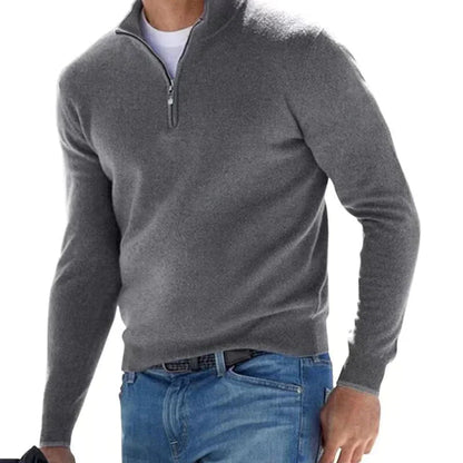 Halb-Reißverschluss-Pullover | Langarm | Warm | Strickpullover | Herrenpullover-Grau-XS-Chaps Herrenmode
